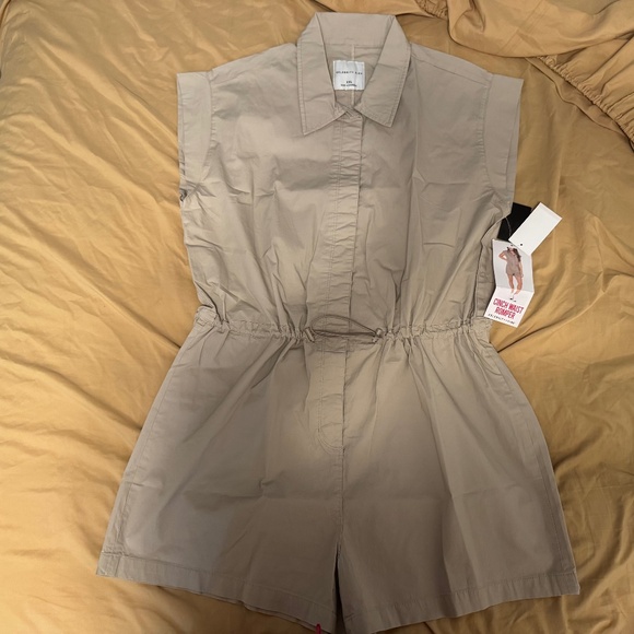 beige romper dress size xxl buttons down pocket with collar - Picture 4 of 5